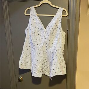 Lane Bryant White Camisole with Navy Pin Dots and Stripes